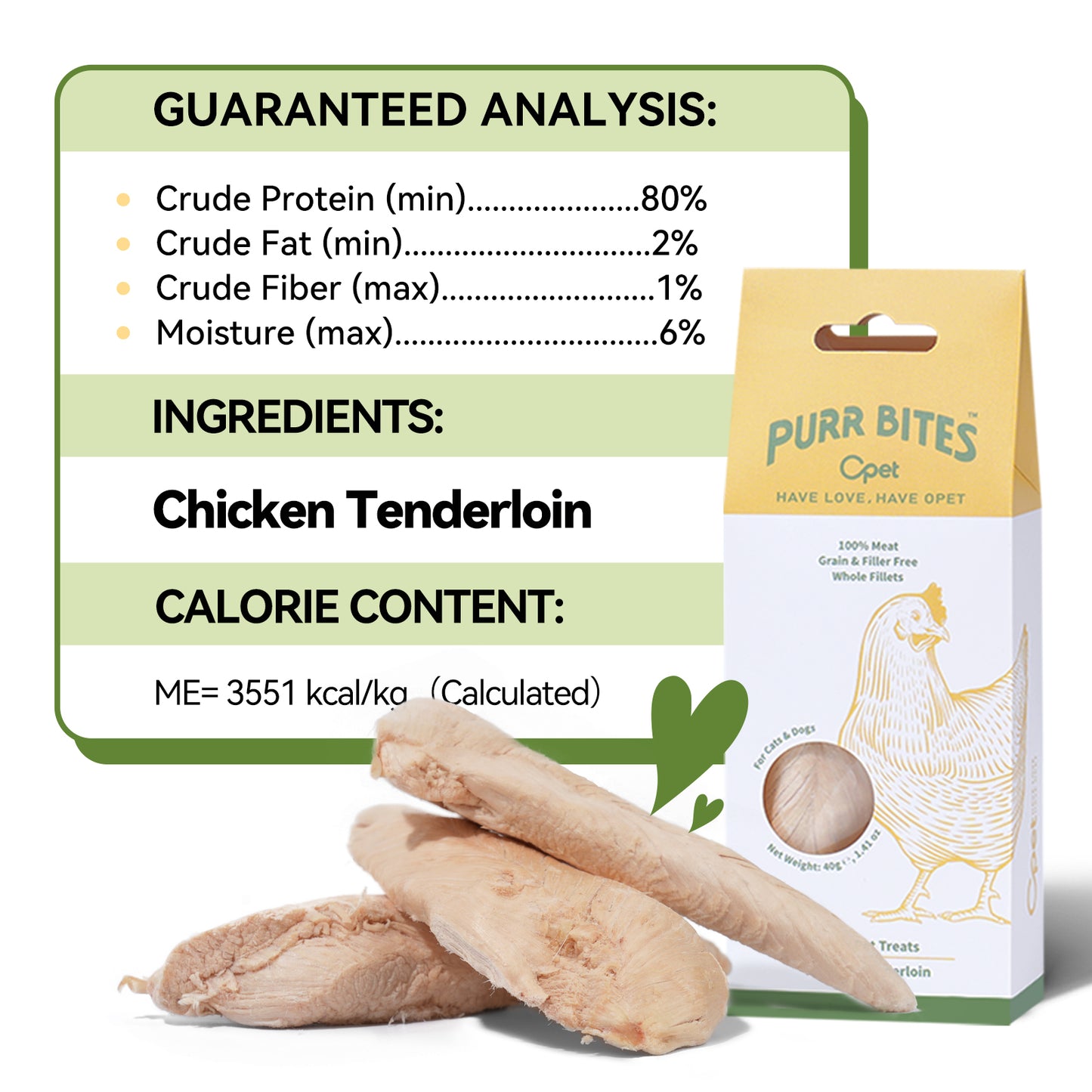 OPET Freeze Dried Cat Treats- Chicken Breast Whole Fillets- 40g
